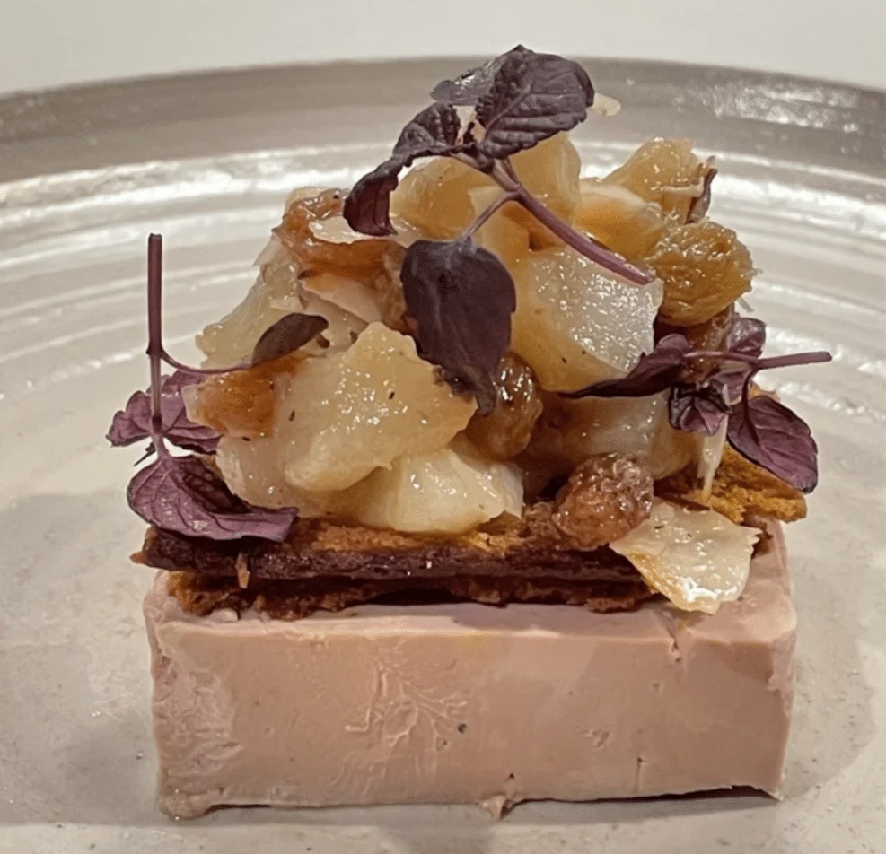 Terrine with caramelised fruit and fresh herbs